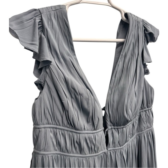 Azazie "Santorini" Blue Maxi Dress Size 16 plunging v neck black tie formal - Picture 6 of 12